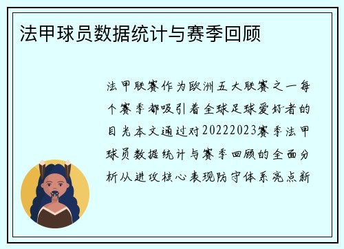 法甲球员数据统计与赛季回顾